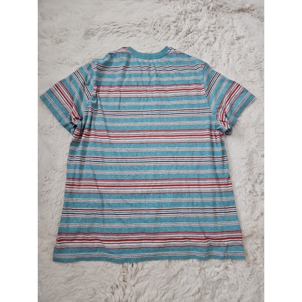 Y2K 2000s Faded Glory Heather Teal Striped Vneck T-Shirt Distressed XL - Picture 11 of 12